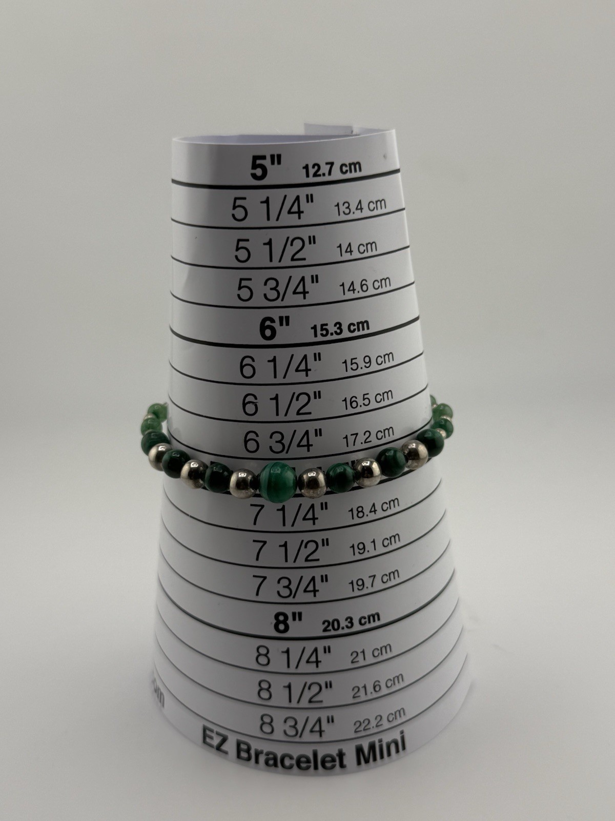 hand crafted beaded Green Malachite gem stone Sliver Tone bracelet 6.5 In