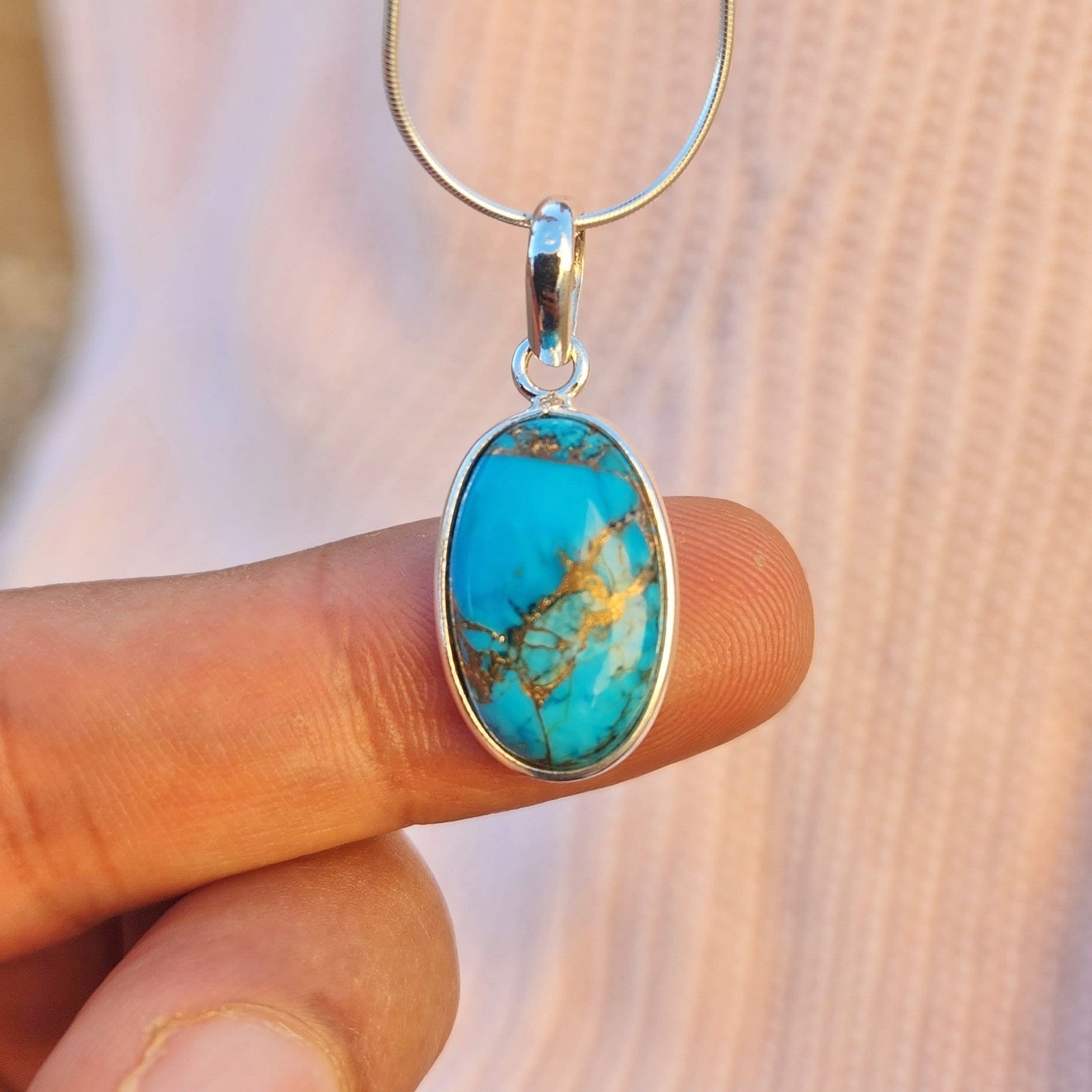 Genuine Turquoise Pendant, Sterling Silver Copper Turquoise Pendant, USA Seller