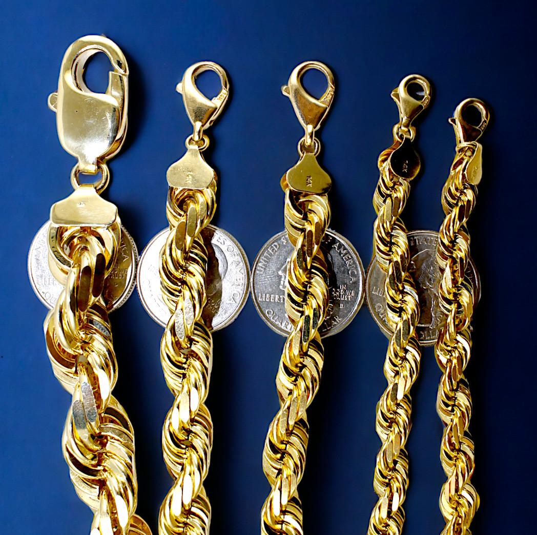 14K Yellow Gold 1mm-10mm Rope Chain Necklace Diamond Cut All Sizes Real