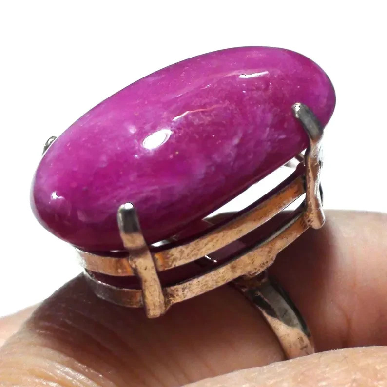 Handmade 81.75 ct Cherry Pink Ruby Ring – 925 Sterling Silver, Size 9