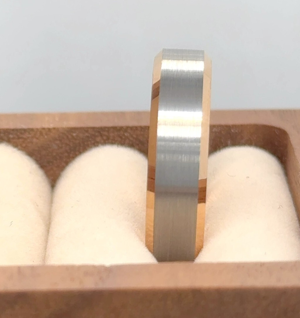 Silver & Rose Gold Tungsten Couple Ring – Elegant Two Tone Engagement Band