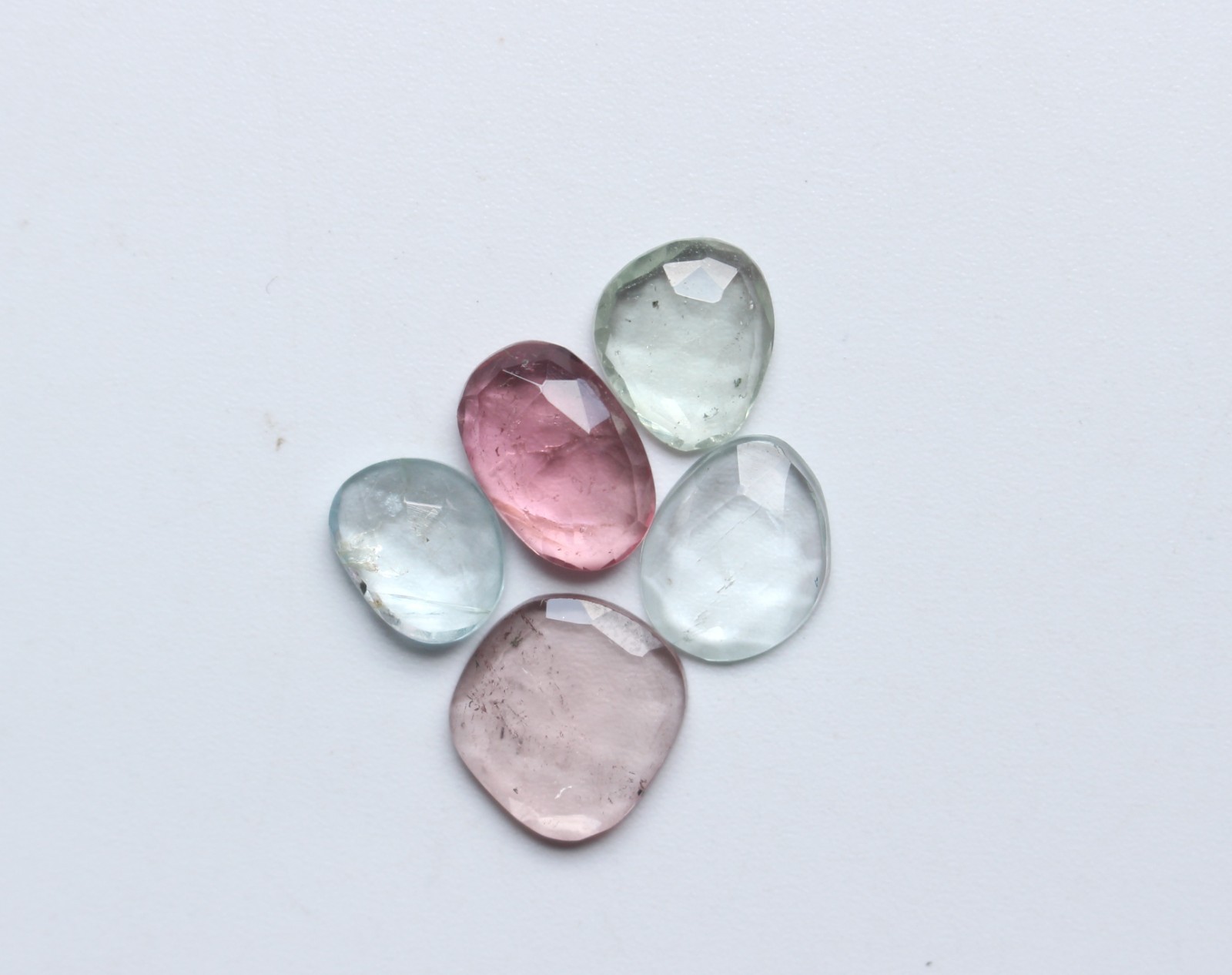 Aquamarine & Tourmaline Rose Cut Gemstone Natural Rose Cut Faceted Set 8To10MM