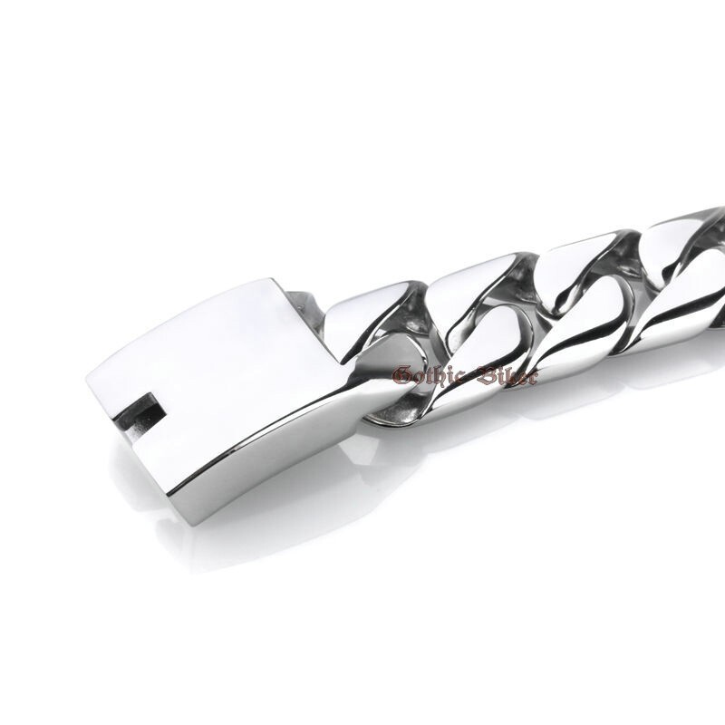 Heavy Mens Silver Curb Cuban Link Bracelet Stainless Steel Chain 20mm Polish