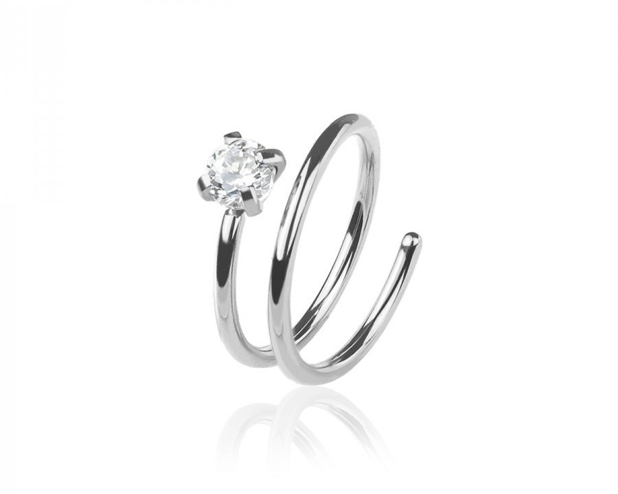 Stainless Steel Double Hoop w/ 2.5mm Clear CZ Nose Ring Annealed Silver & Gold