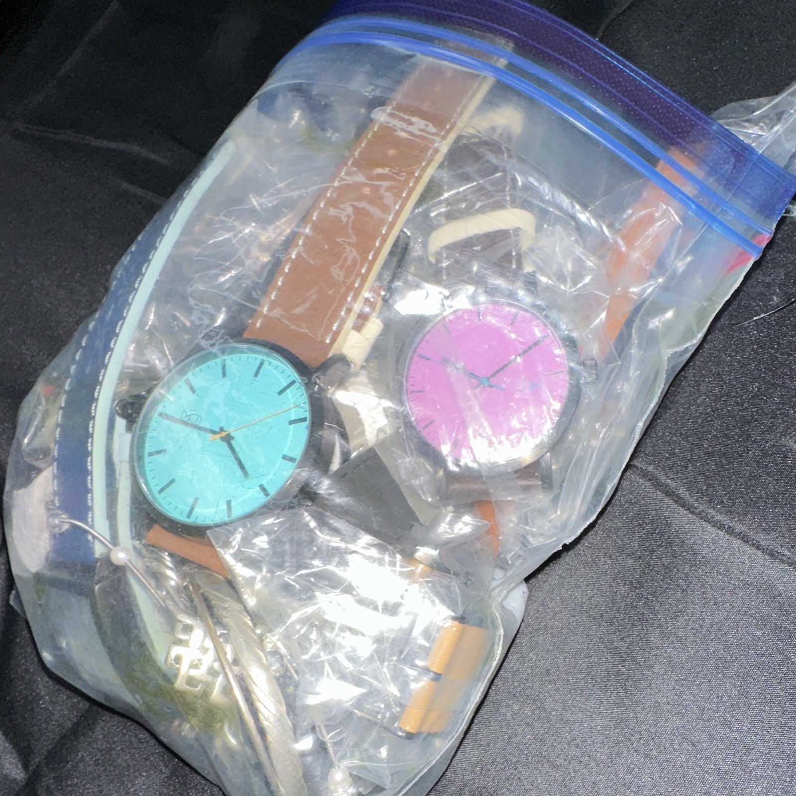 Lot Assorted Quartz Analog Wristwatches, Leather Strap, 12-Hour Dial Round