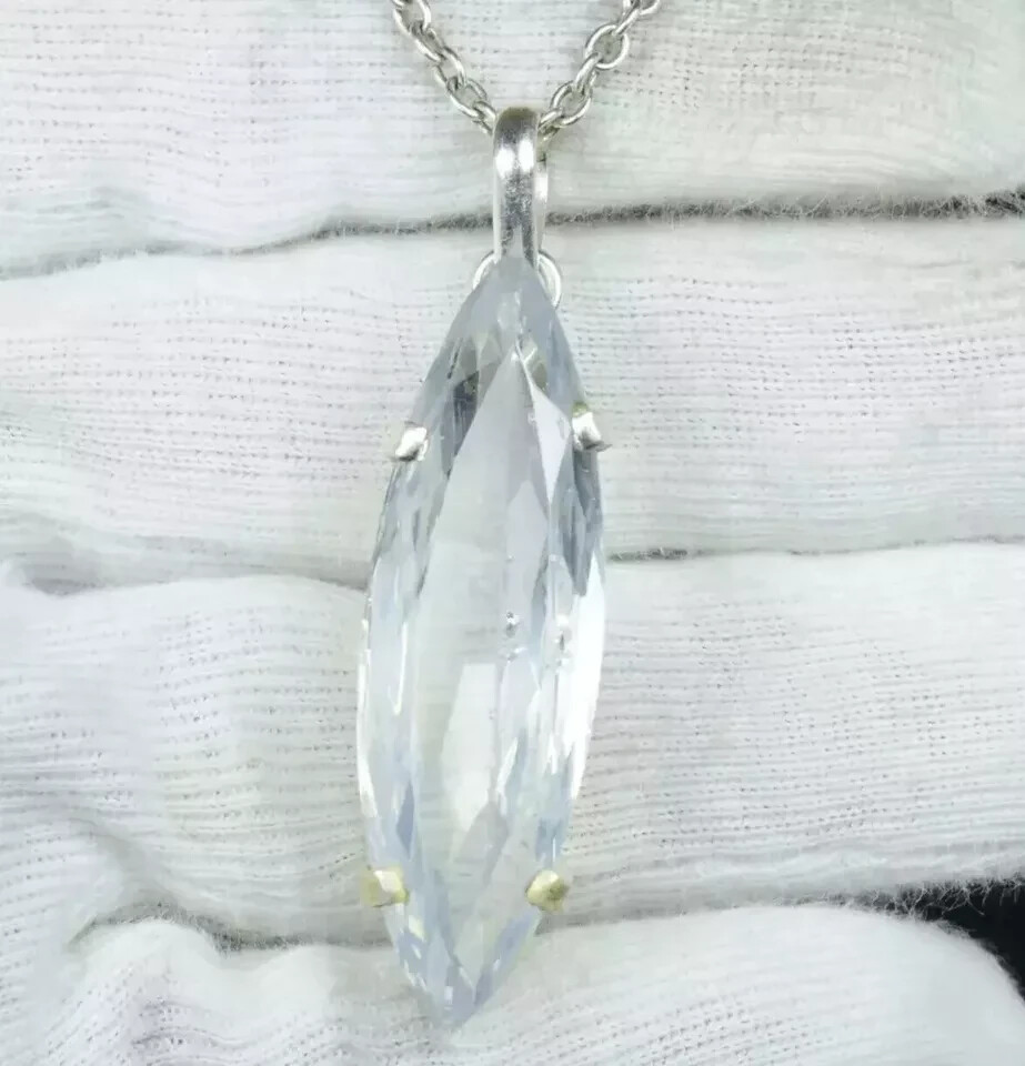 Natural Certified 97 Ct+ Marquise White Zircon Pendant 925 Silver AG Gemstone