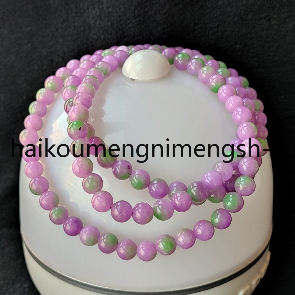 Certified Grade A 8mm Lavender Green Burma Jade jadeite Round Bead Necklace 34″