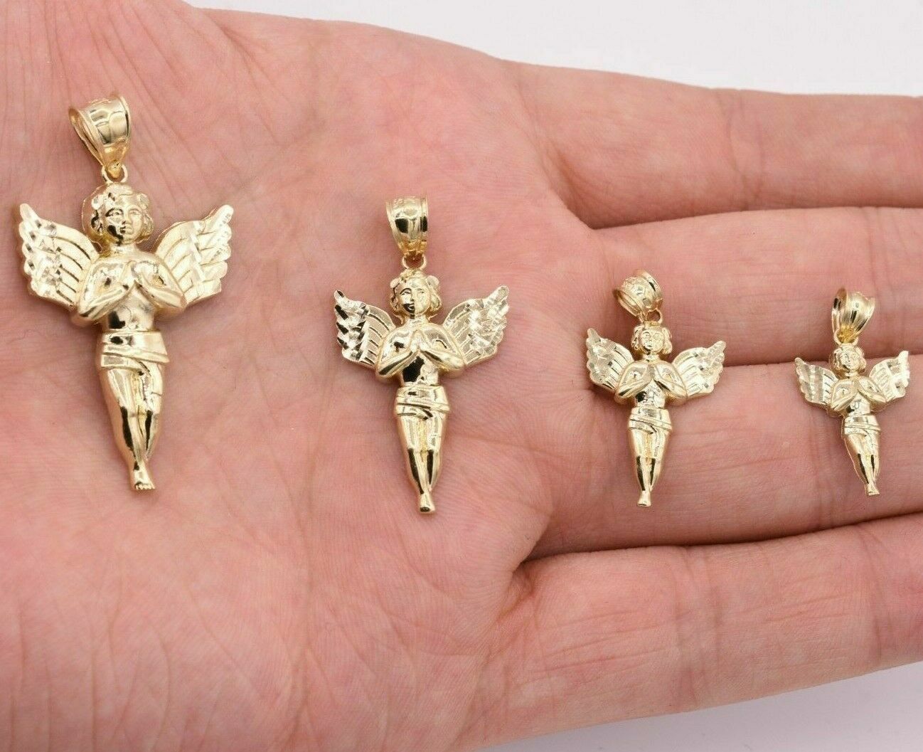 Diamond Cut Praying Angel Charm Pendant Real SOLID 10K Yellow Gold