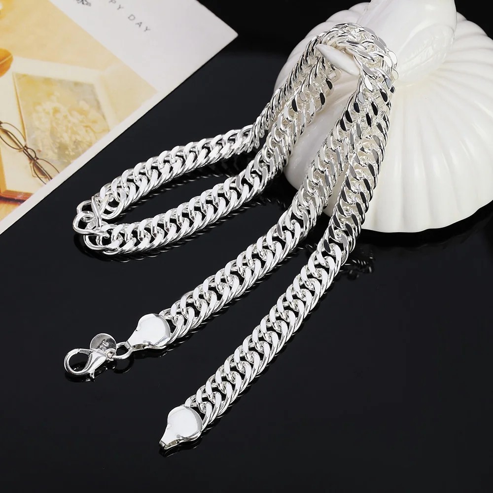 Men’s 10mm 925 Sterling Solid Silver Sideways Chain Necklace Jewelry Gift