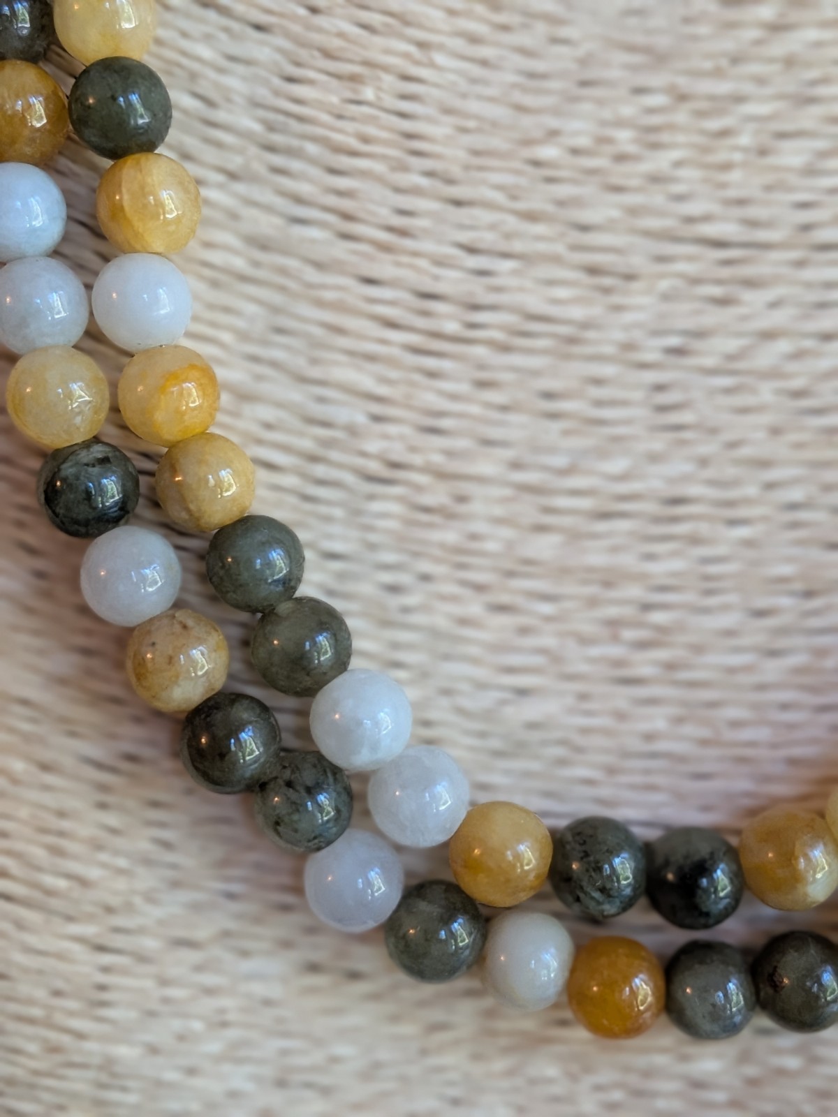 Multi-Strand Round Stone Beaded Strand Necklace Multicolor with Metal Clasp