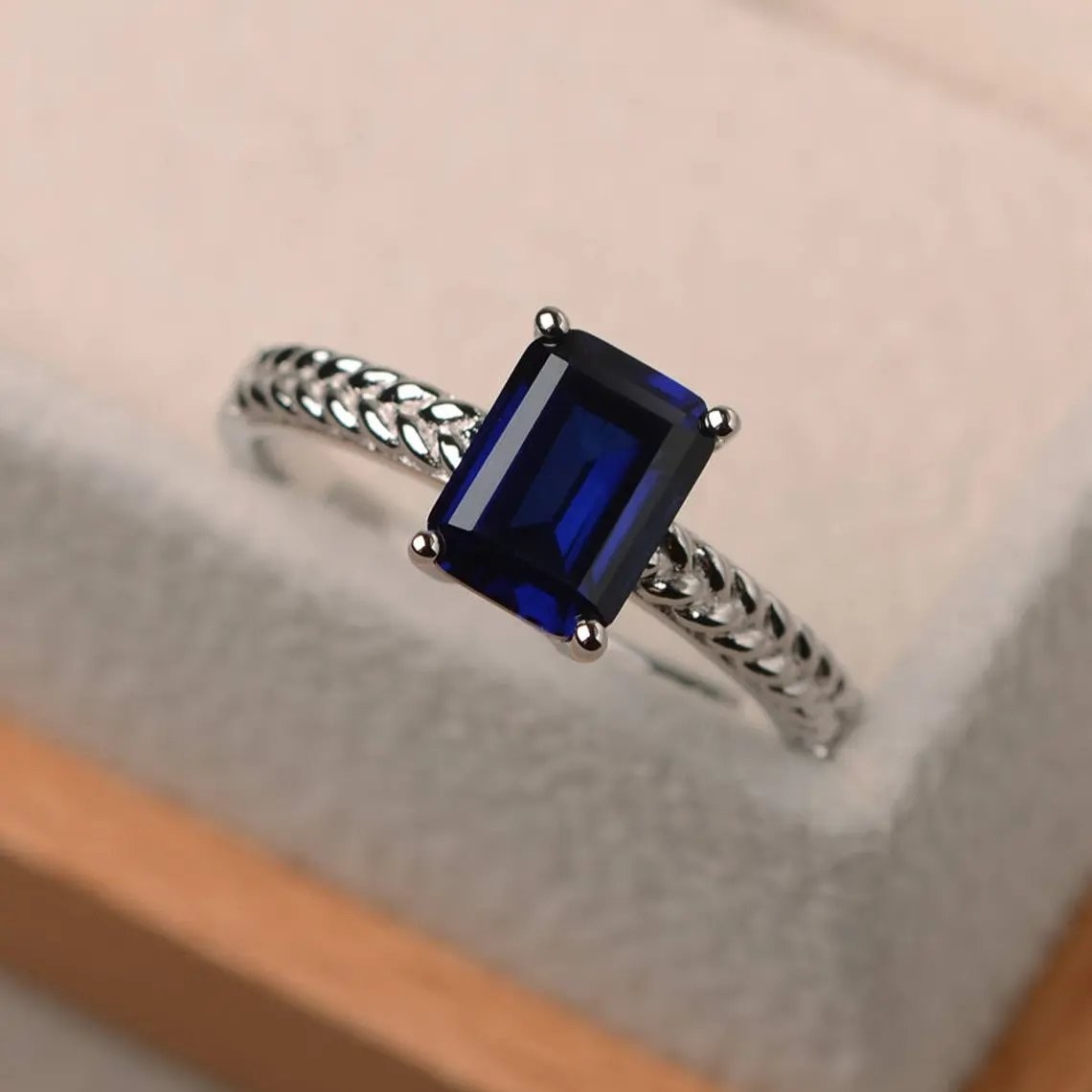 2CT Blue Sapphire Gemstone 925 Silver Plated Solitaire Ring US Duty Free