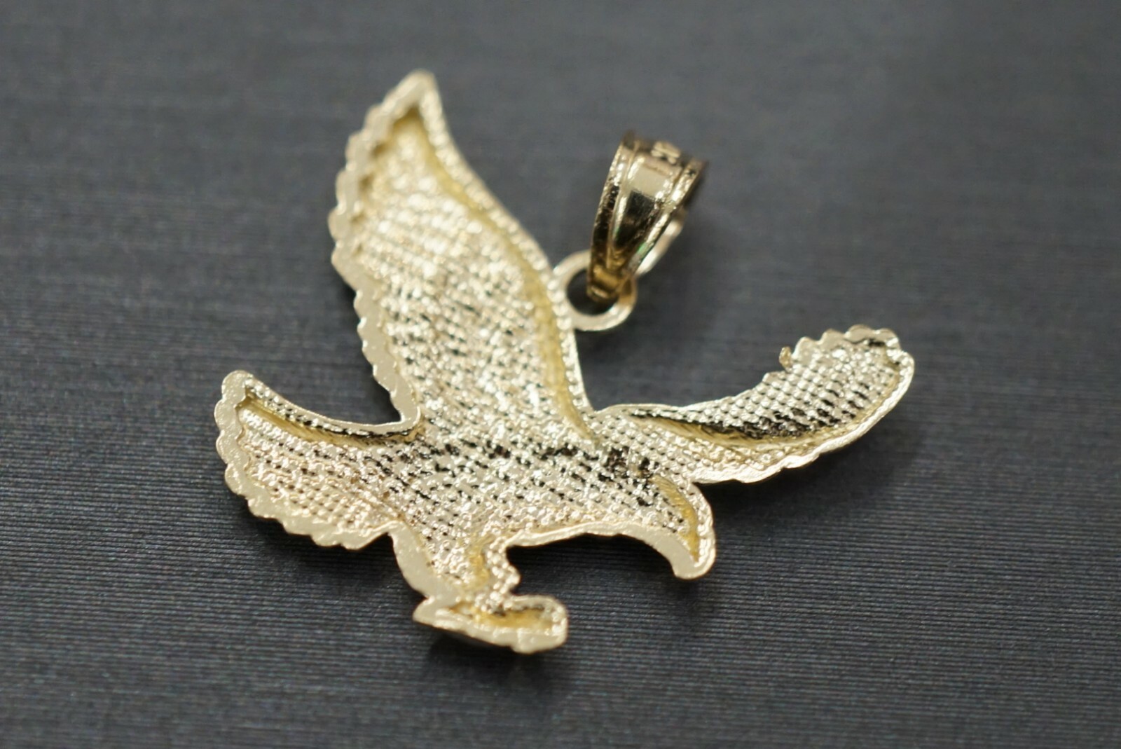 14K Solid Yellow Gold High Polished Diamond Cut Eagle Charm Pendant.