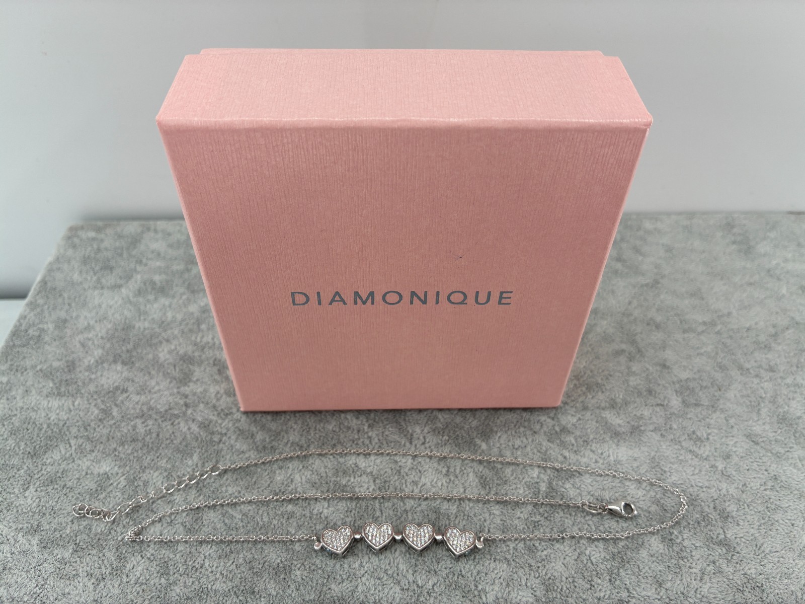 Diamonique Four Heart Clover Leaf Pave Convertible Pendant Necklace Sterling 925