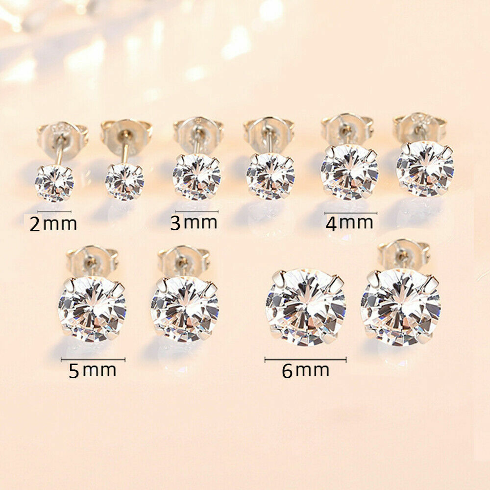 1-3 Pairs 925 Sterling Silver Round Earrings Cubic Zirconia Womens Mens Jewelry