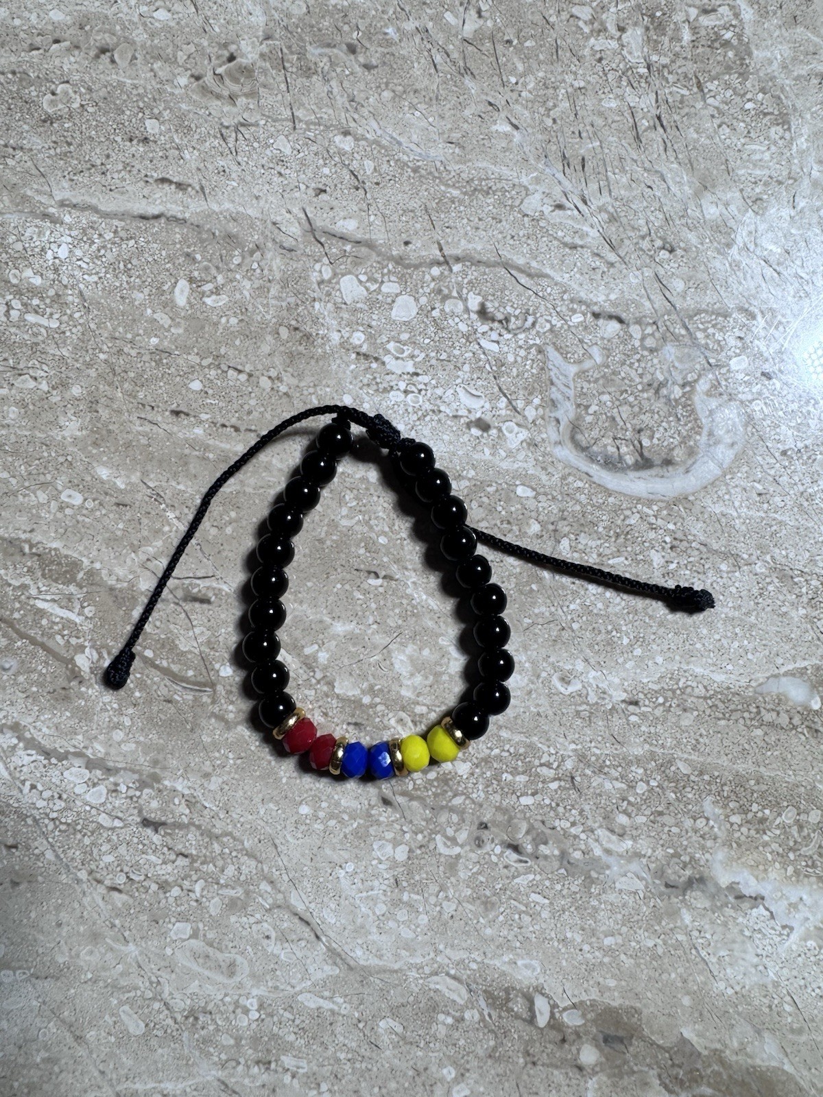 Colombia Flag Color Bracelet Black Beaded Adjustable Cord Unisex Gift Handmade