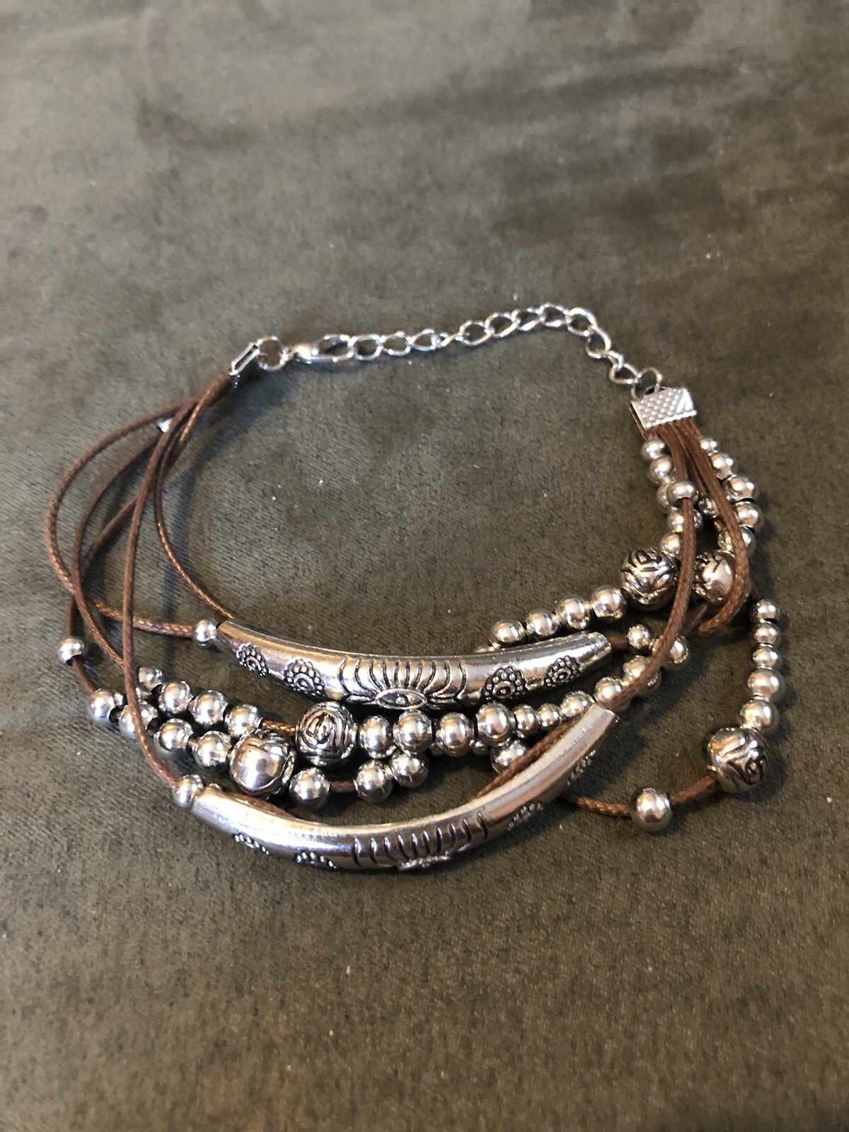 Vintage Paparazzi Corded Silver Ball And Bar Bracelet W/ Extender 9” Long Total