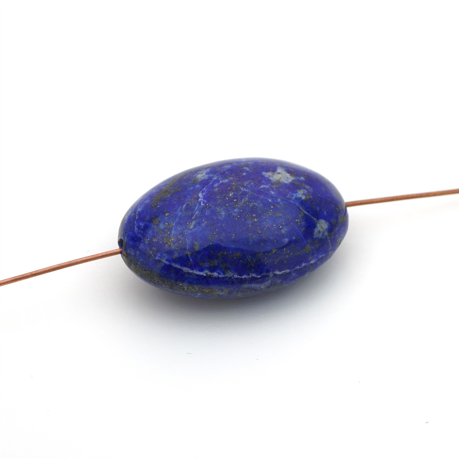 Large polished flat oval blue lapis lazuli bead semiprecious stone 33mm