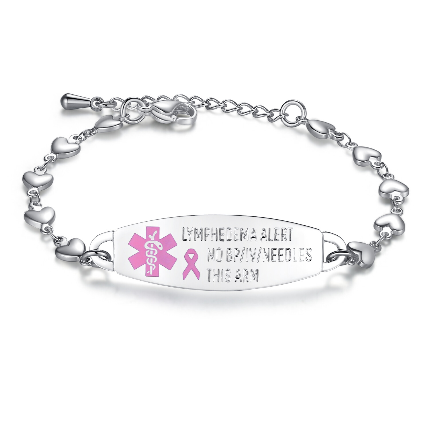 5 Color Choices! Lymphedema NO BP Medical Alert ID Stainless Heart Bracelet