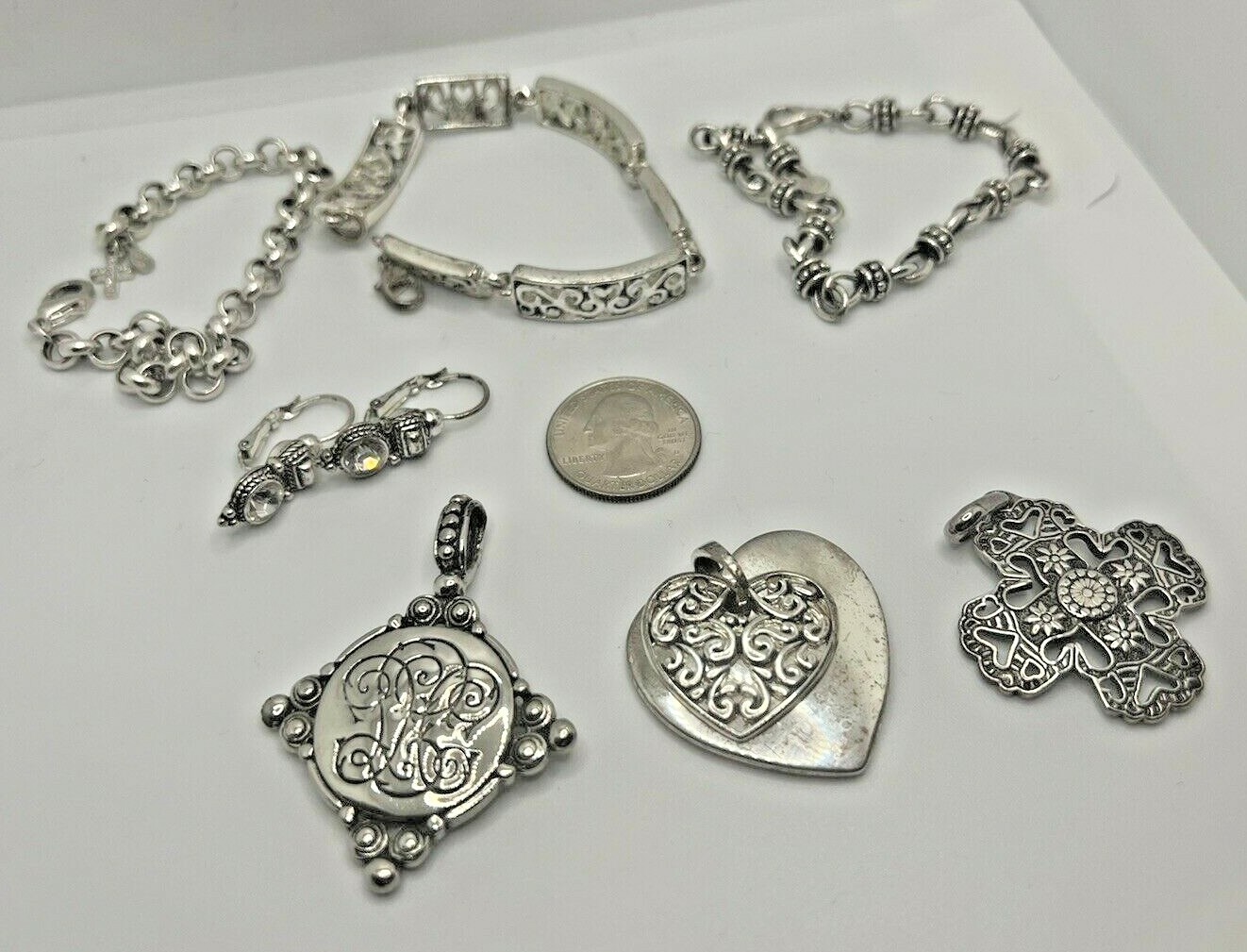 Premiere Jewelry Silver Tone Collection 3x Pendant, 3x Bracelet, 1x Earrings LOT