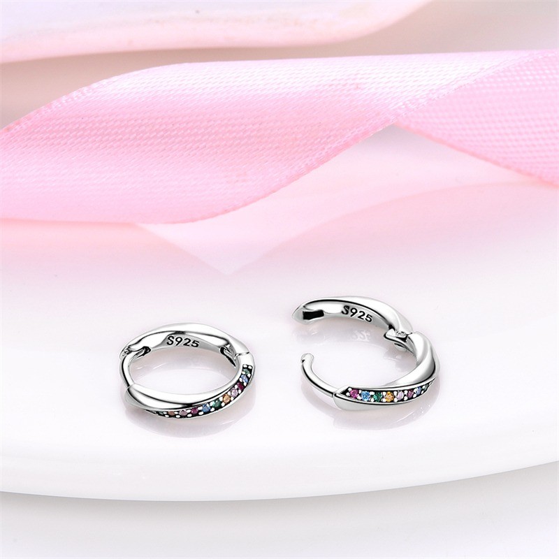 PANDACH 925 Sterling Silver Tiny Colorful CZ Huggie Hoop Earrings For Women Gift