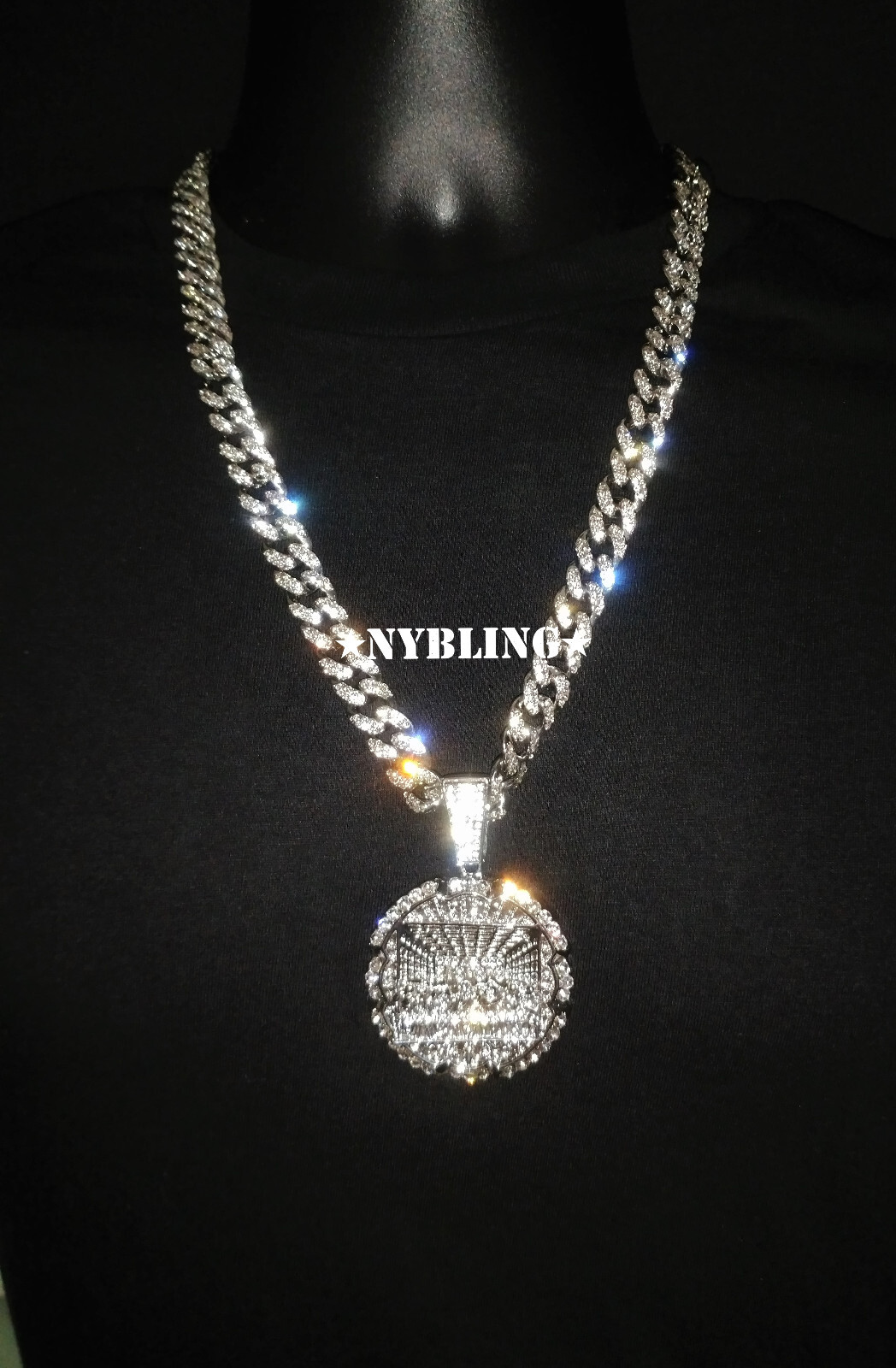 Iced 12MM Cuban Link Chain Necklace + XL Last Supper Pendant Plated CZ Jewelry