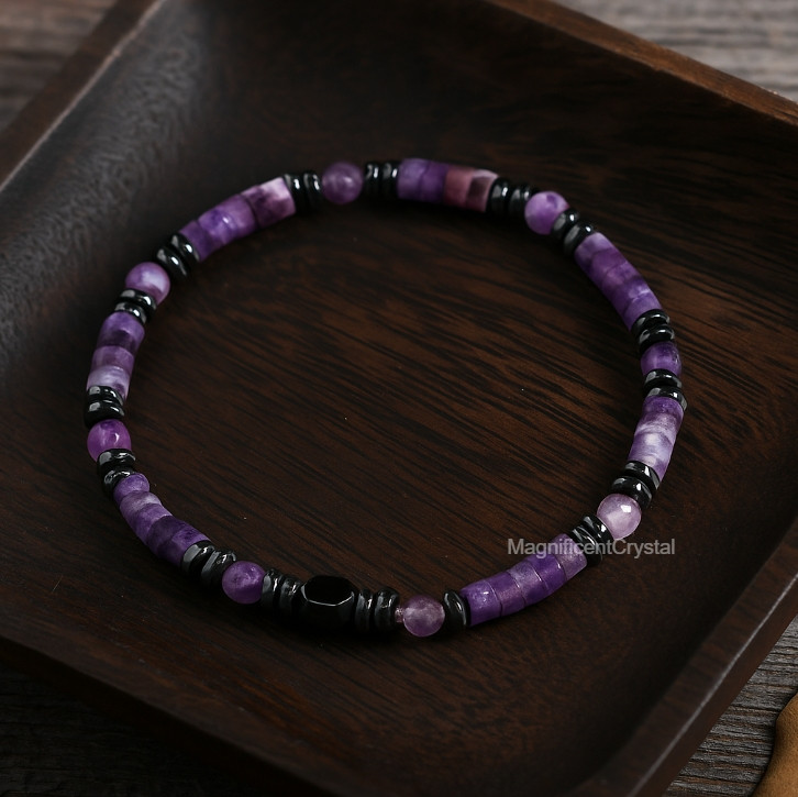 Healing Bracelet Amethyst Stone Bracelet Natural Hematite Men Reiki Jewelry Gift