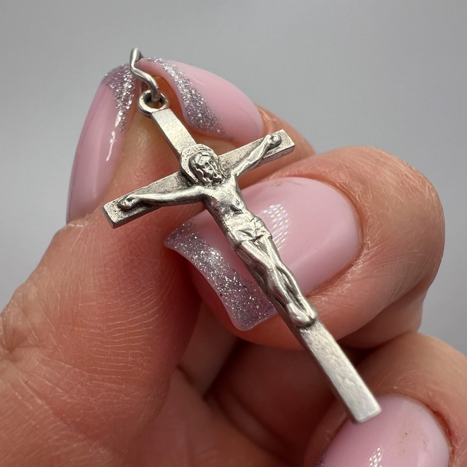 Solid 925 Sterling Silver Jesus Crucifix Cross Pendant Charm Stamped 1.35g