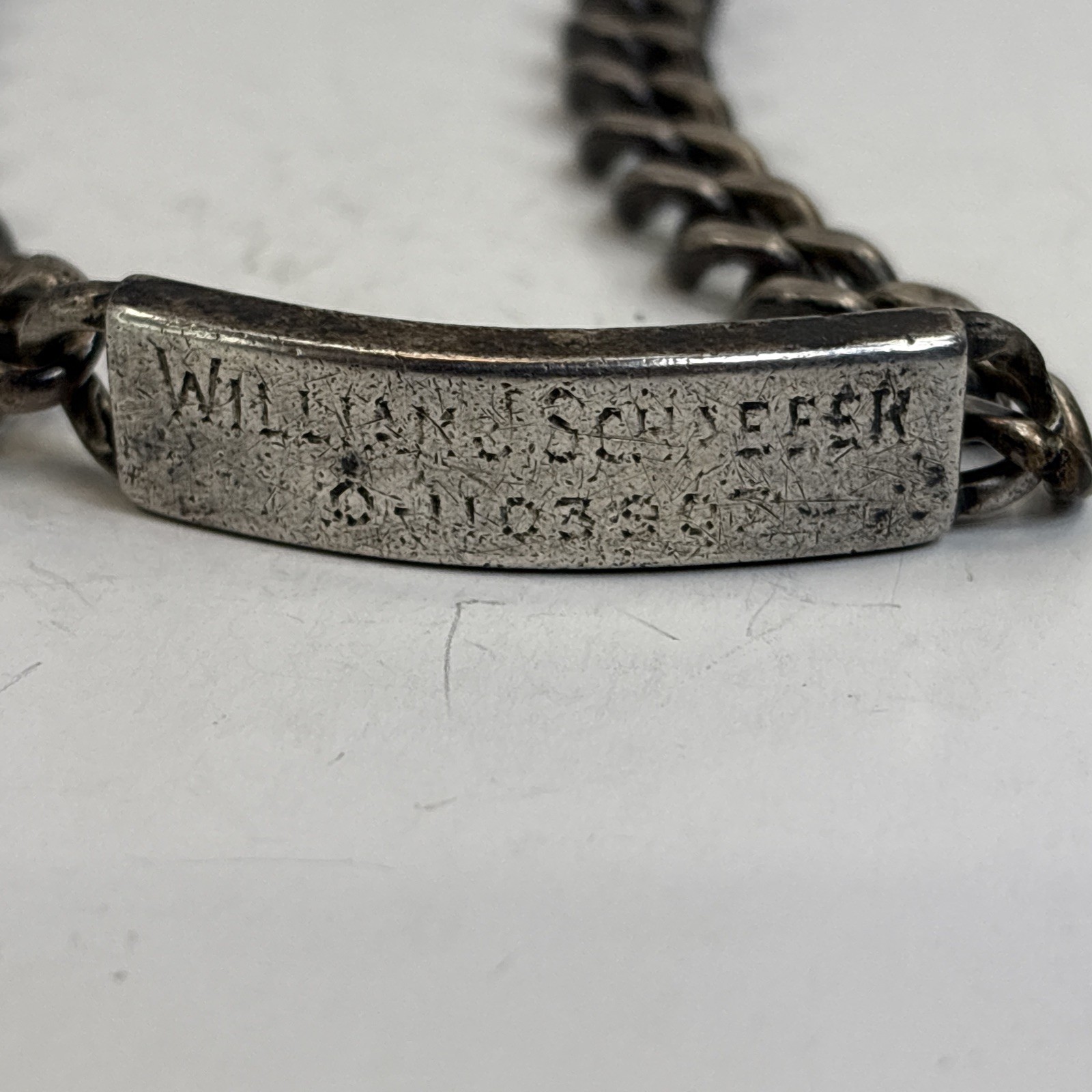 WW1 WW2 Dog Tag ID Identification Bracelet William J Schaefer 1943 Vintage 87D42