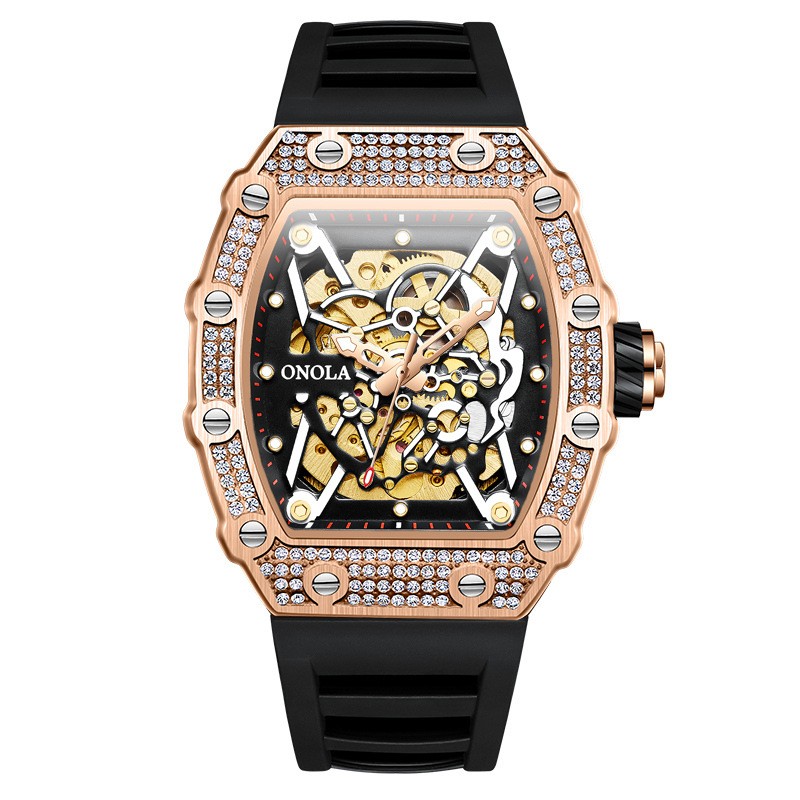 ONOLA Men Automatic Self-Wind Watch Mechanical Diamond Jeweled Waterproof Relogi
