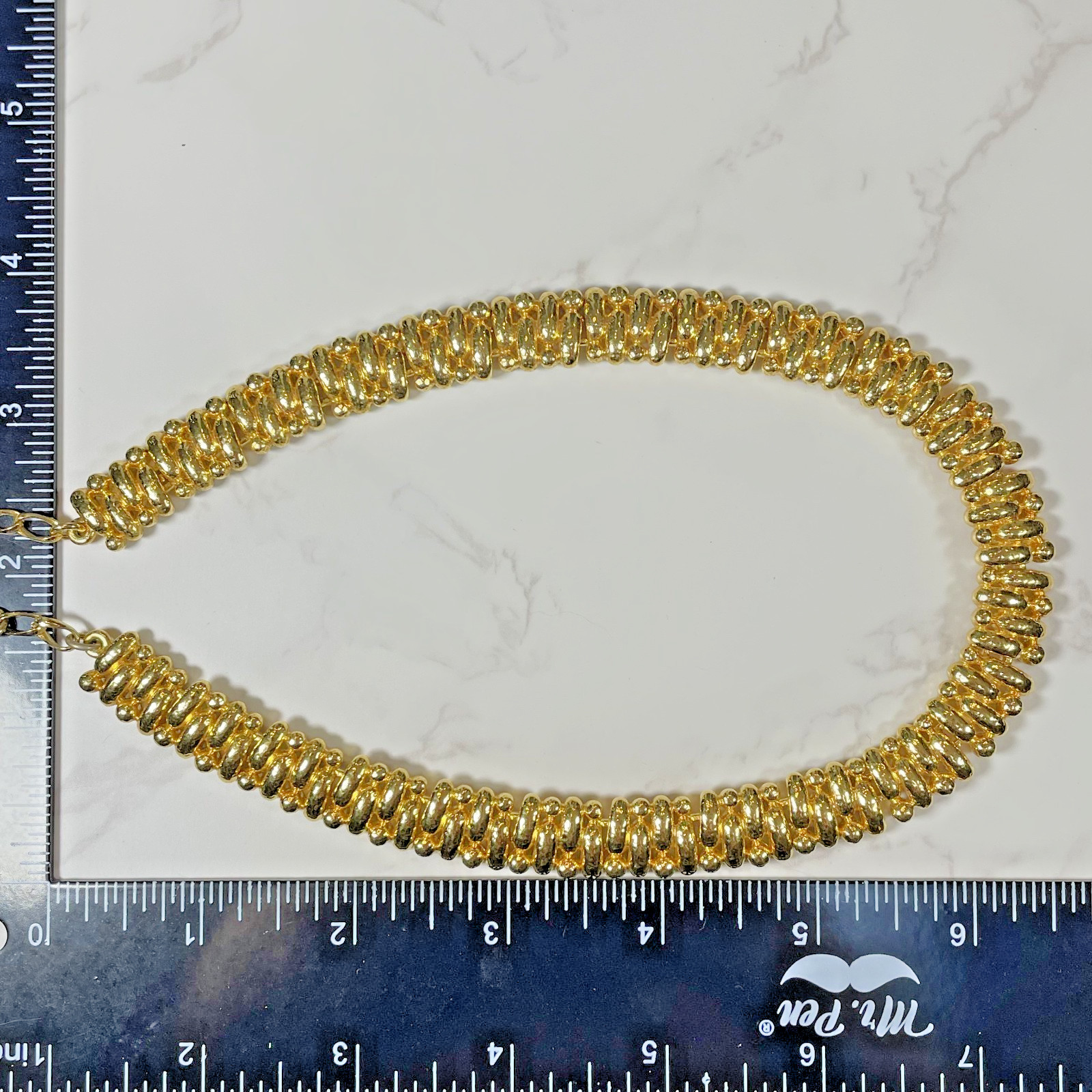 VTG Signed Trifari Gold Tone Statement Necklace Ribbed Link Collar Runway Glam