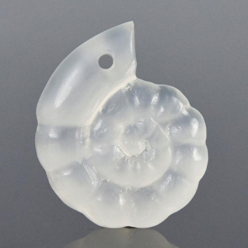 Ammonite Design Carved White Chalcedony Gemstone Focal Bead drilled 4.10 g