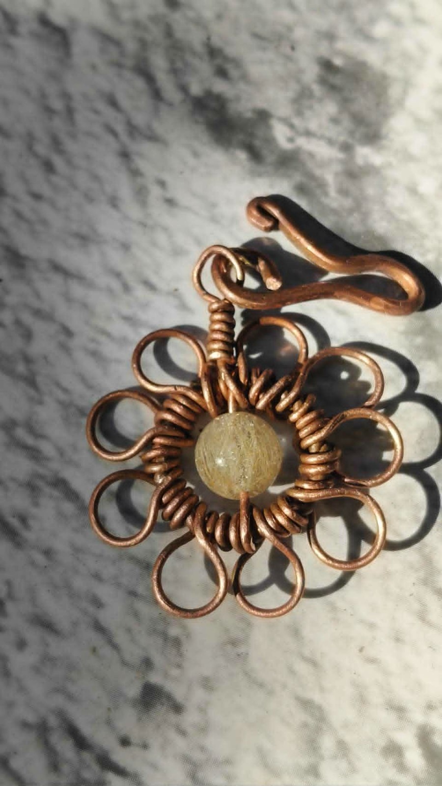 Flower Copper Pendant Wire Wrapped Mandala Rutilated Quartz Lucky Jewelry #PM2