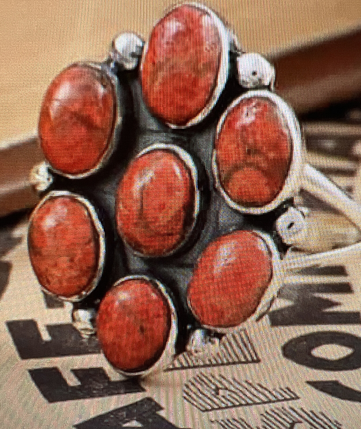 Natural Plum Coral 7 Stone Ring Size 9 in 925 Sterling Silver 5.25 ctw
