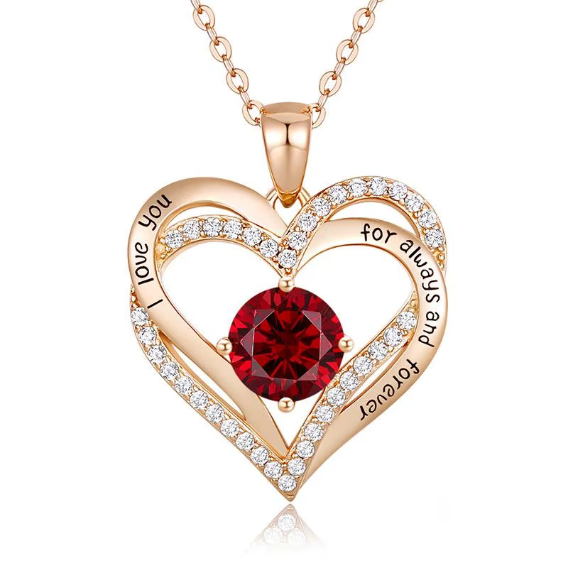 Forever Love Heart Necklaces Rose, 925 Sterling Silver Birthstone Necklace