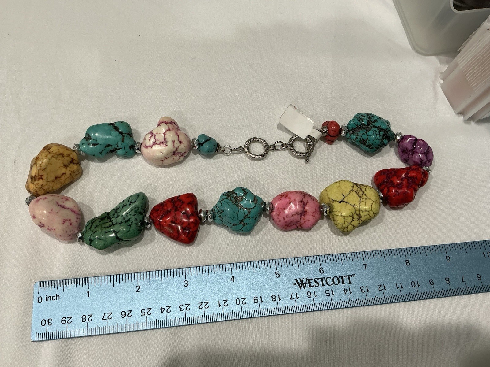 Multicolor Howlite Nugget Beaded Necklace 22in Bohemian Statement Toggle
