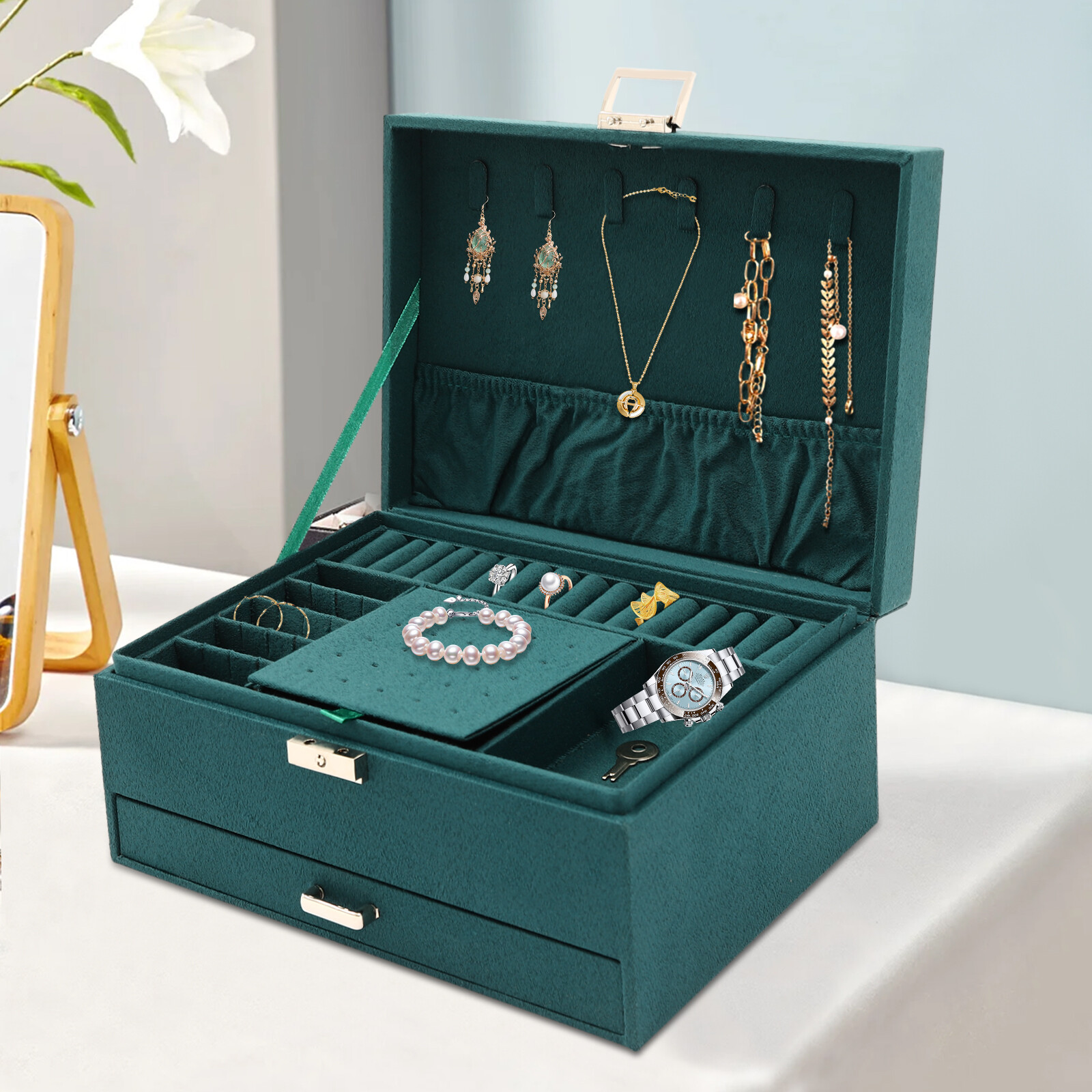 3 Layers Jewelry Box Organizer Large Capacity Ring Earring Necklace Storage New