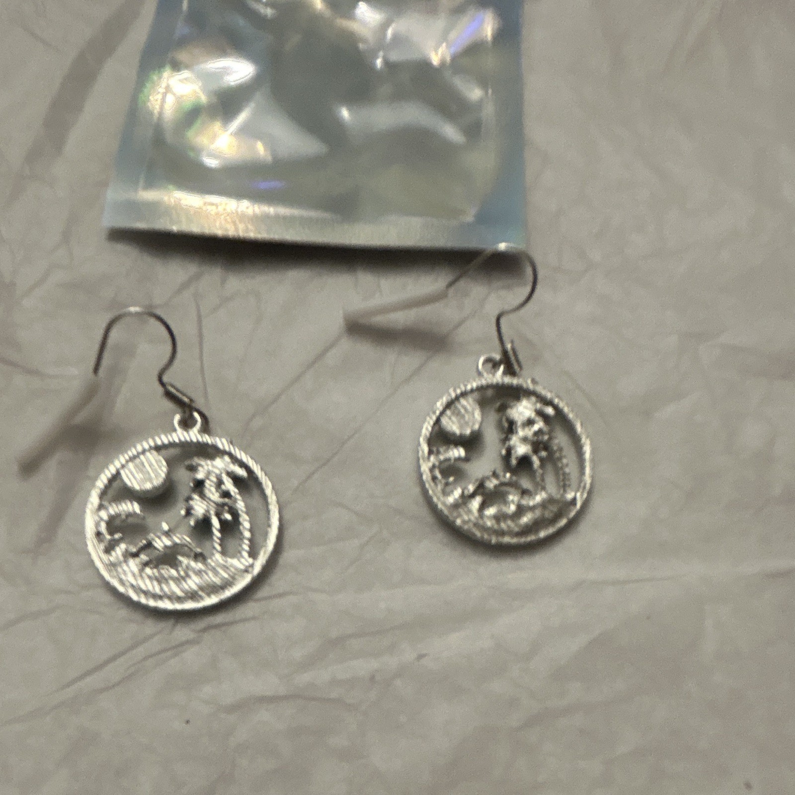 Dolphin Silver Tone Round Dangle Drop Hook Earrings