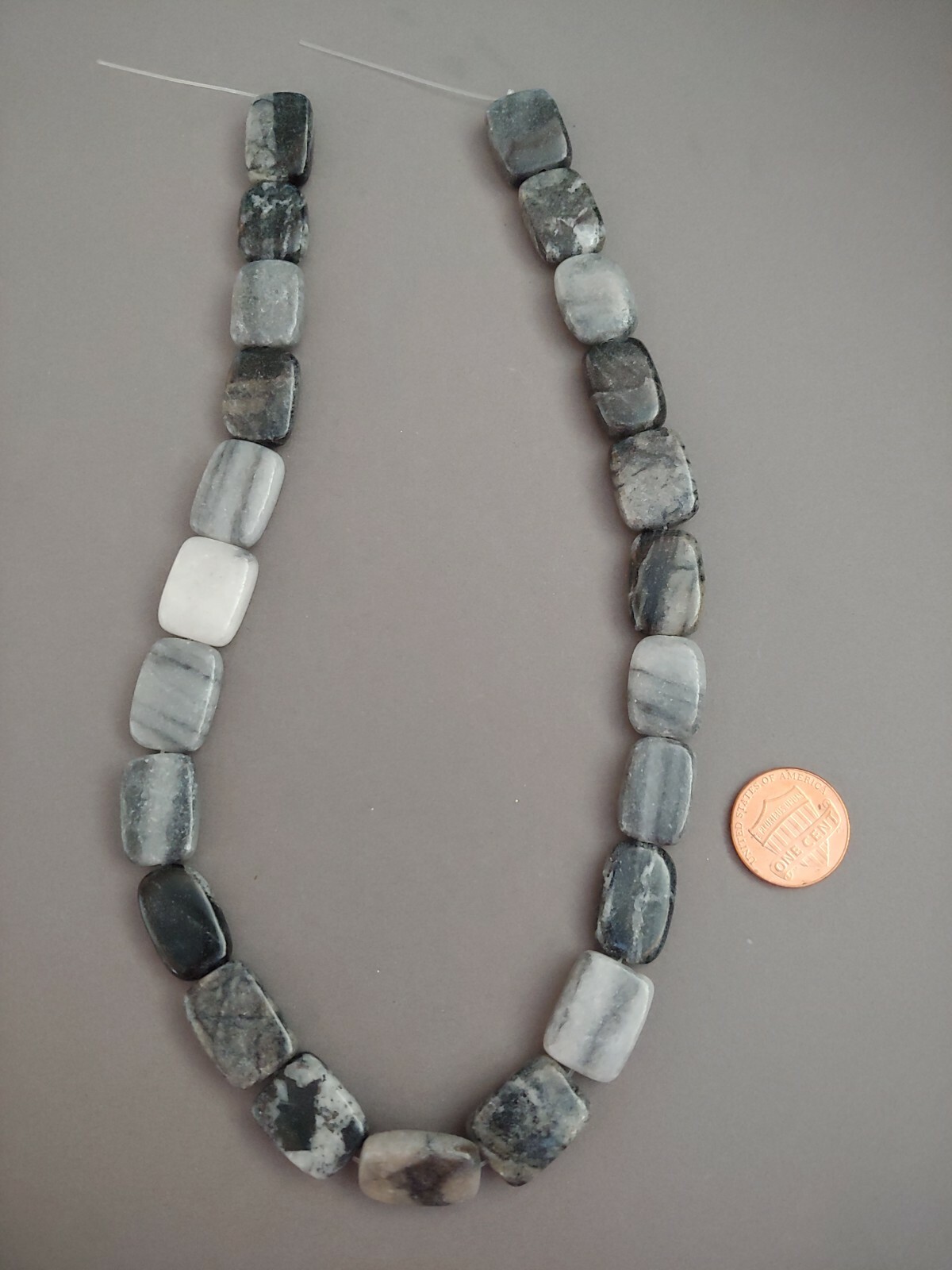 vintage unused old stock gray opaque quartz rectangle beads 12x15mm qty 23