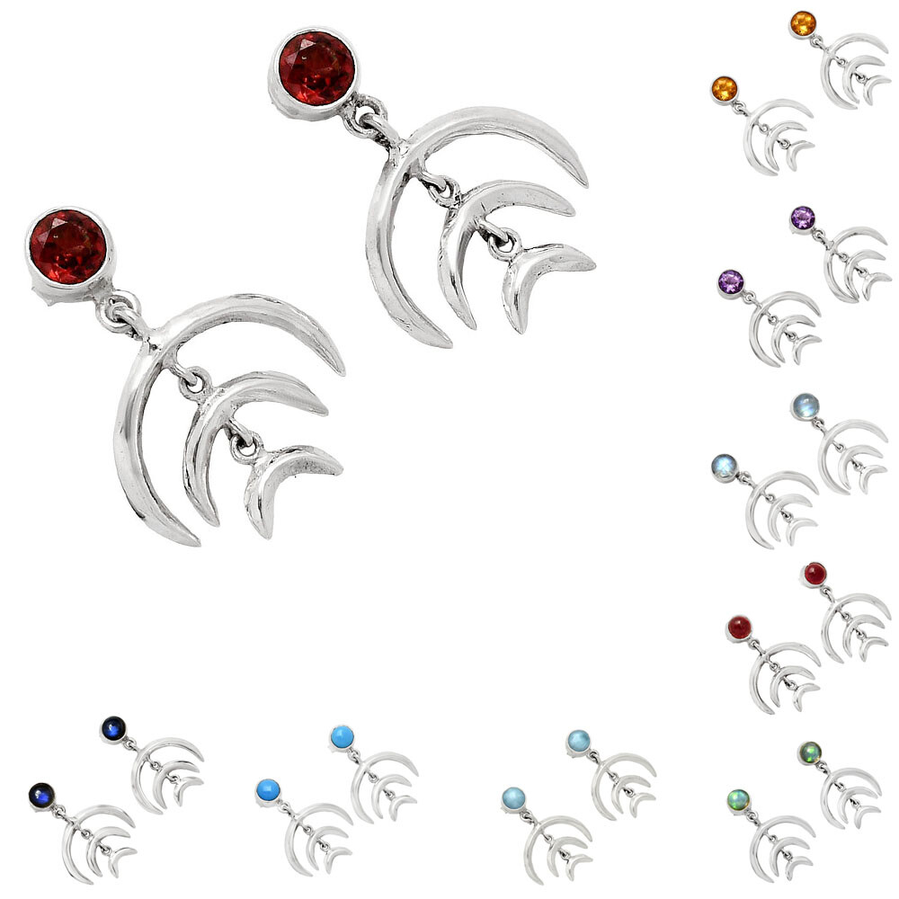 Wiccan Triple Moon Goddess Earrings with Gemstone 925 Sterling Silver AGE1004