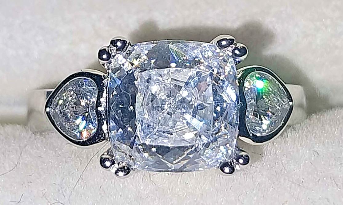 SW 925 STERLING SILVER CUBIC ZIRCONIA CUSHION CUT ENGAGEMENT RING SZ 6.5 IN BOX