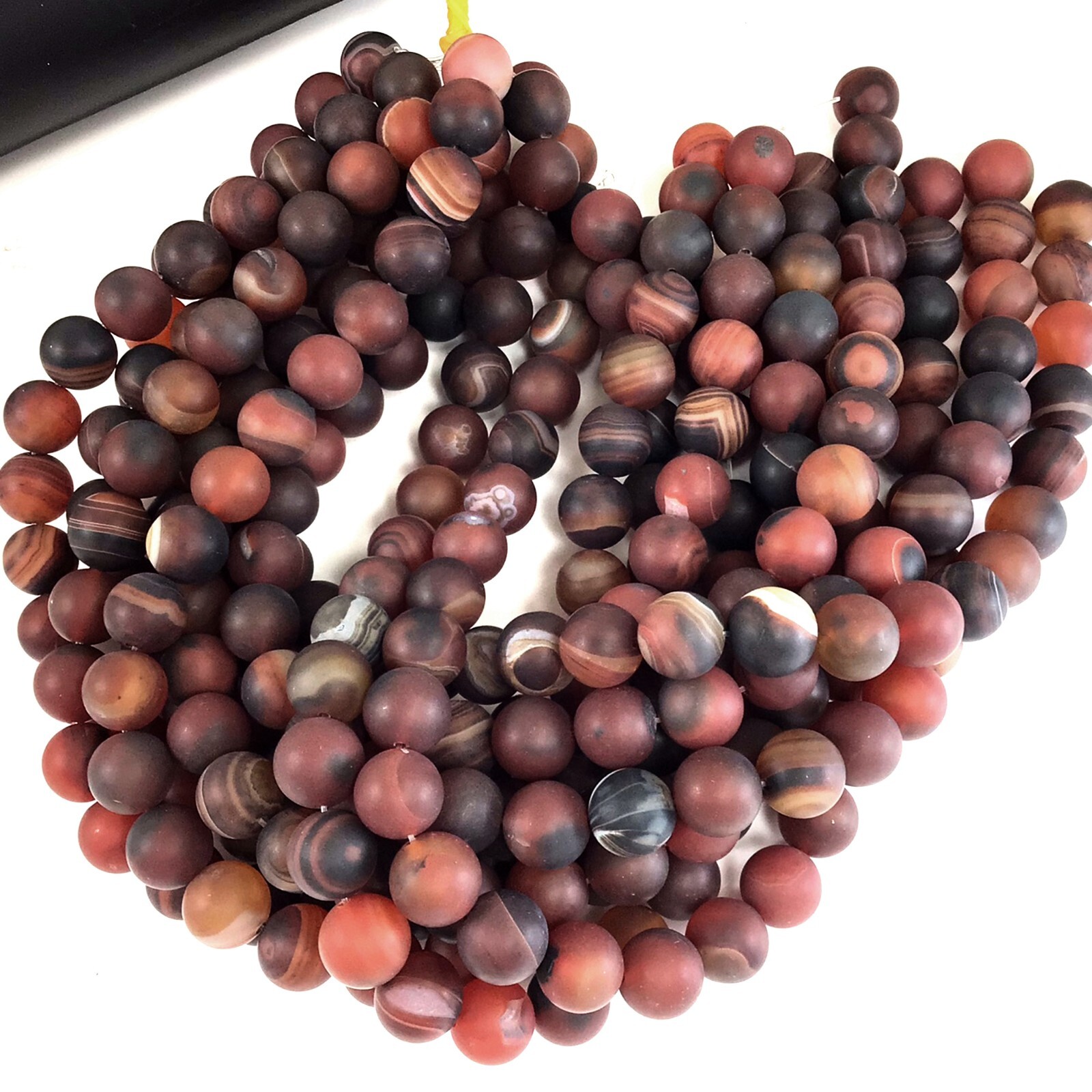 Matte Agate Brown Red Banded Lace Round Loose Beads 15″ 14mm Frost Semi Precious