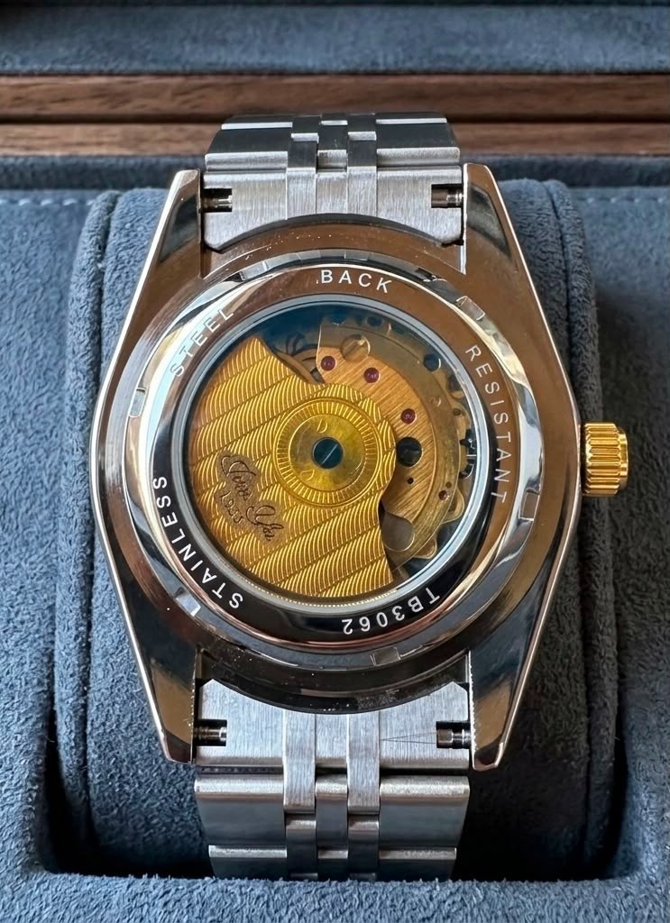 JUNYU 1953 Automatic Luxury Watch Gold Dial Diamond Markers Two Tone Datejust