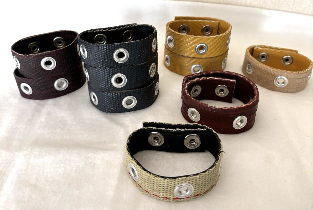 Repurposed /Recycled Fire Hose Bracelet Biker-Style, Snap Close, Grommets, 1×10