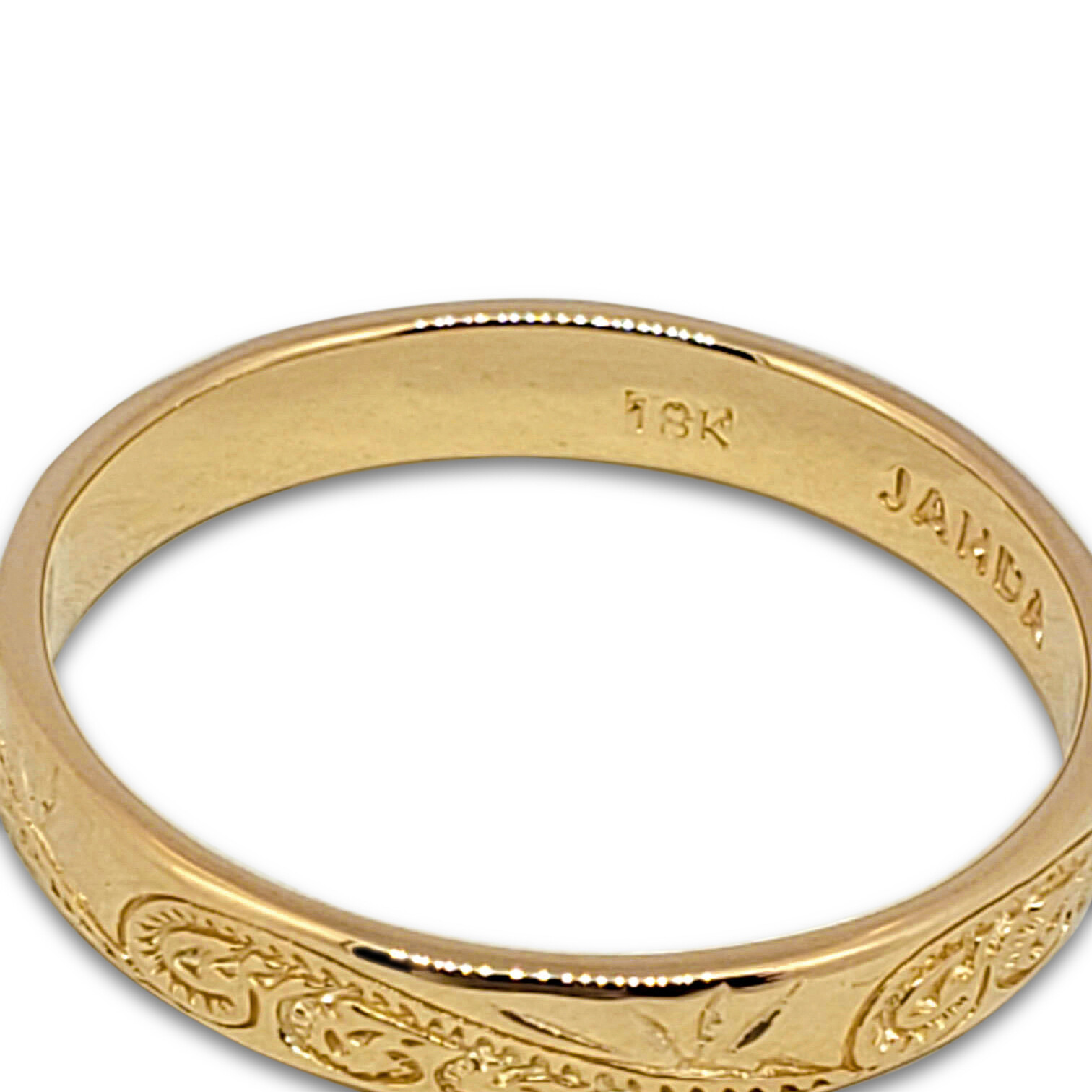 Solid 18K Women’s Yellow Gold Ring Engraved Hawaiian Scroll Ring 4mm Size 1 – 12