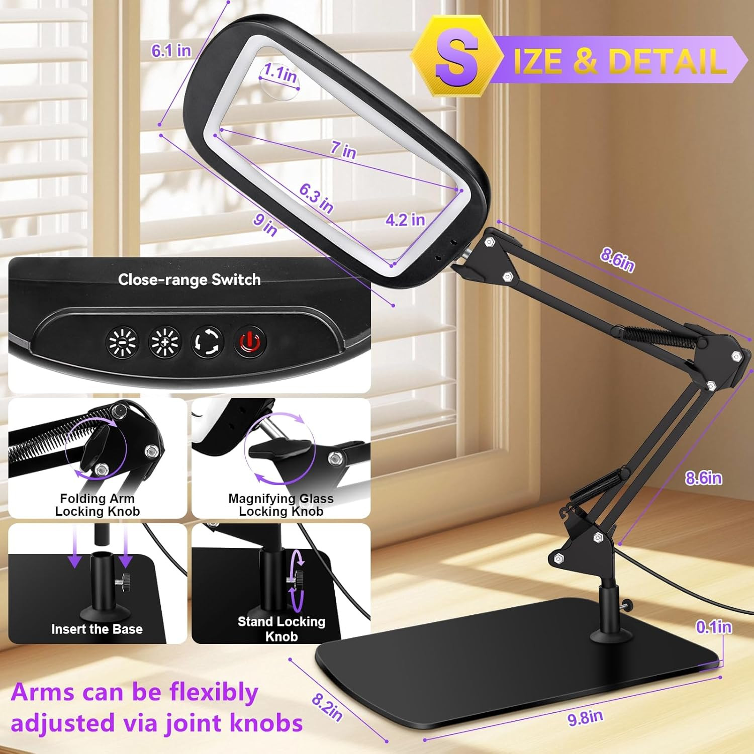 10X 30X Extra Large Magnifying Glass with Light and Stand,7-Inch Lighted Magnifi