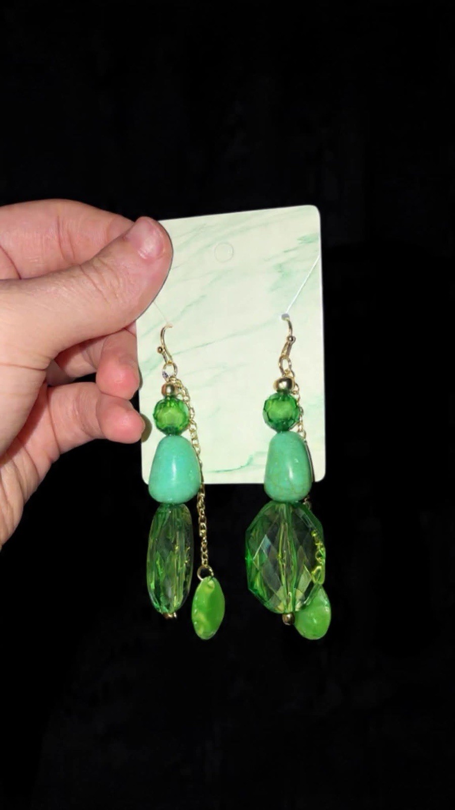 Green Round Beaded Dangle Drop Earrings Metal Hook Fashion Jewelry