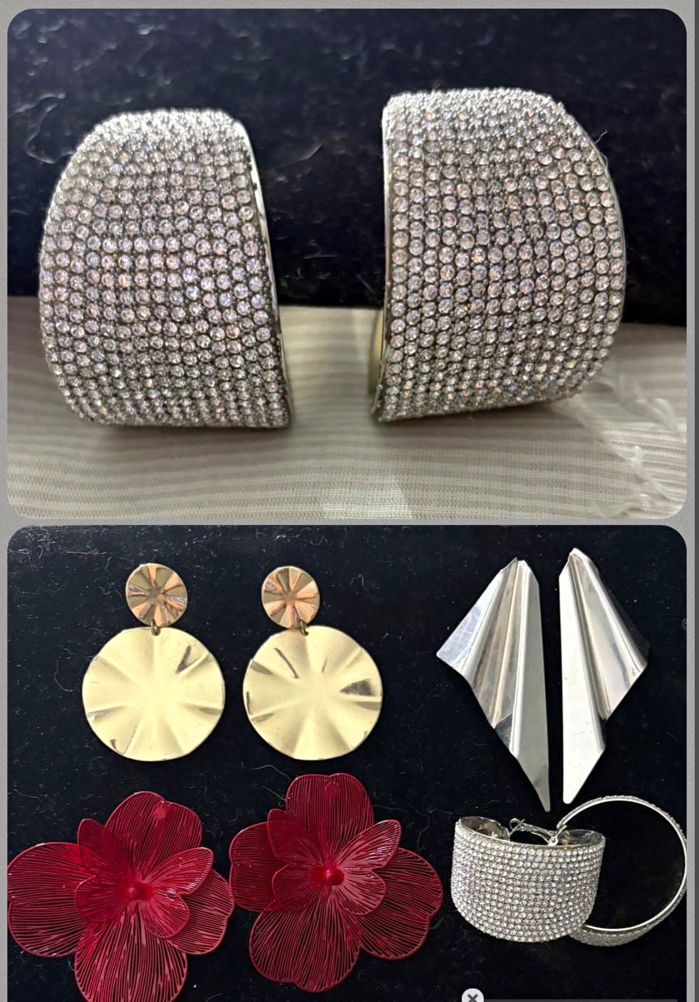 Women’s Fashion Jewelry Mixed Lot 8pc Earrings & Ring Rhinestone Crystal Silver