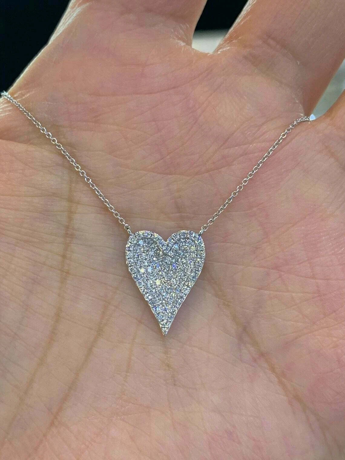 2Ct Round Cut Moissanite Heart Shape Pendant Real 10K White Gold Over Chain