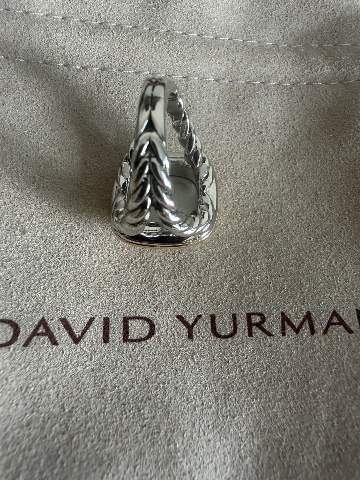 David Yurman Albion Ring Sterling Silver with 18K Gold White Diamond 15mm Size 7
