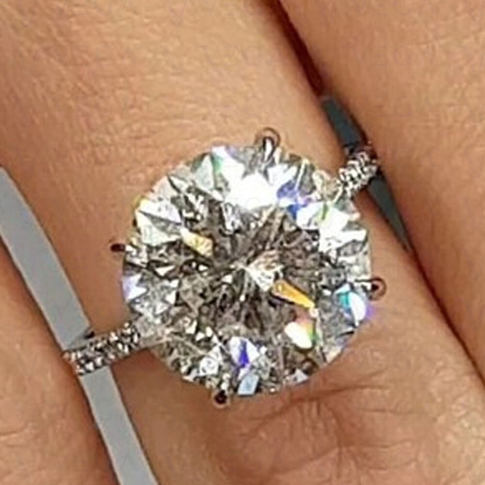 6.80carat Round Shape Natural Mine Moissanite Wedding Ring 14K White Gold Plated